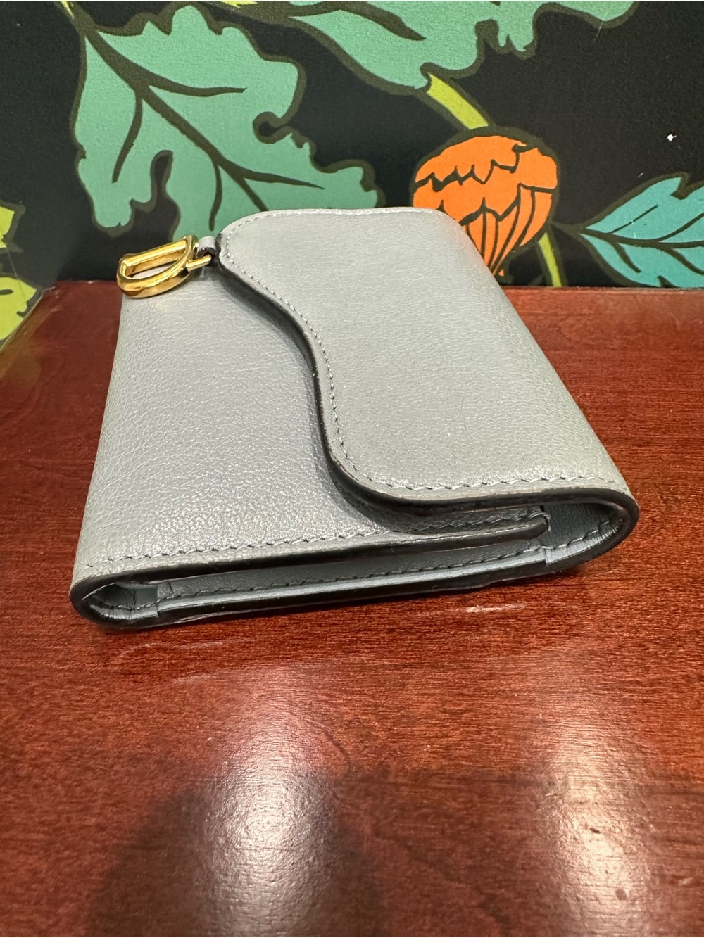 Christian Dior Saddle Lotus Wallet Gray Calfskin Gold D Hardware Compact Wallet - Picture 6 of 13